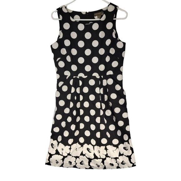 Modcoth Fever London Linen Sleeveless Midi Dress Womens 8 Polka Dot Black White - Picture 1 of 13